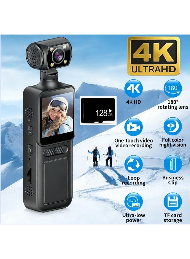 NexusTek 4K Ultra HD Action Camera with 180° Rotatable Wide Angle, APP Control, 128GB Card Included. Simultaneous Video & Audio Recording, Long Battery Life for Outdoor Vlogging, Cycling, and Travel - Image 1
